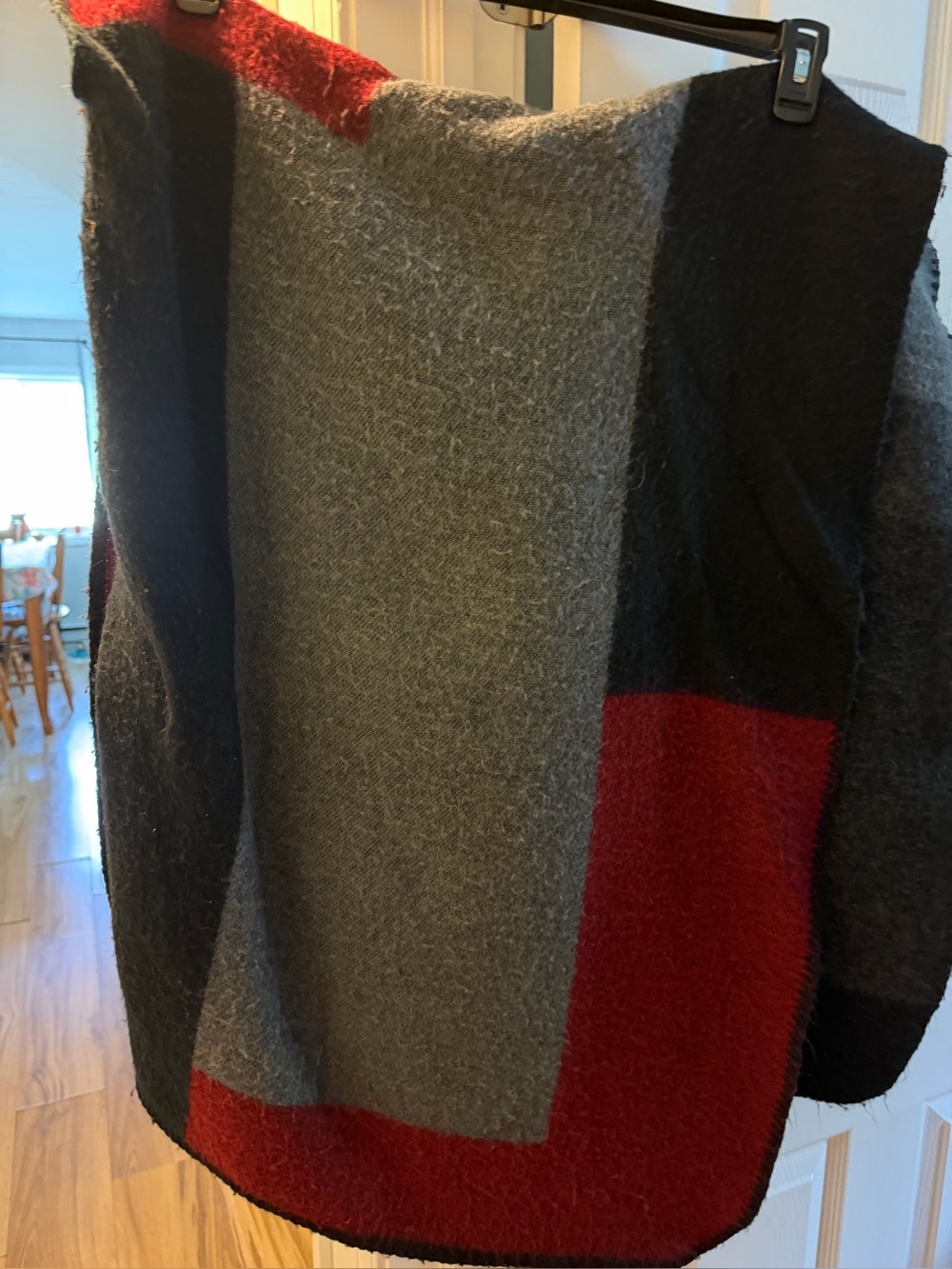 Cape / Shawl - Colorblock Mohair-Blend Shawl
Gray & Black with Red Accents